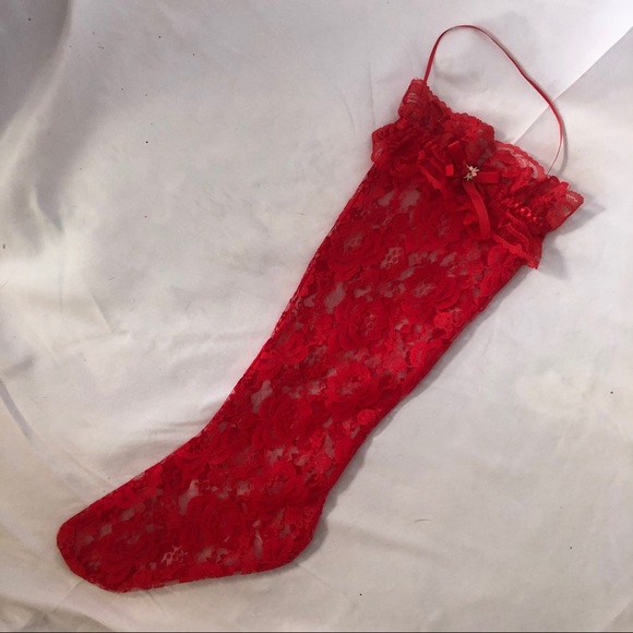 Vintage Red Sheer Lace Christmas Holiday Stocking with Bow - Picture 1 of 11